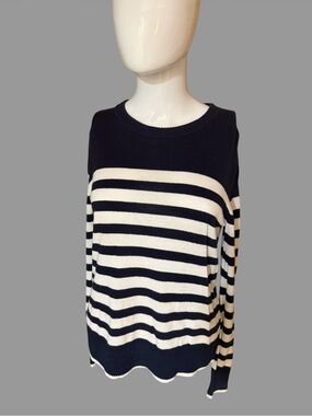 Navy and White Striped Lightweight Sweater Size M